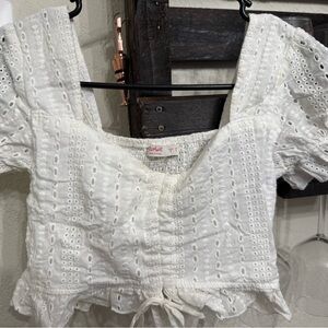 ROMWE White Eyelet Crop Top Blouse
